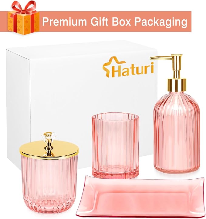Haturi Bathroom Accessories Set, Toothbrush Holder, Apothecary Jar, Vanity Tray - Image 3