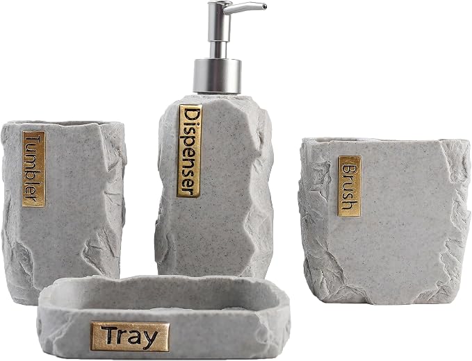 Hymmah Bathroom Accessories Set, Marble Design Toothbrush Holder, Farmhouse by Hymmah