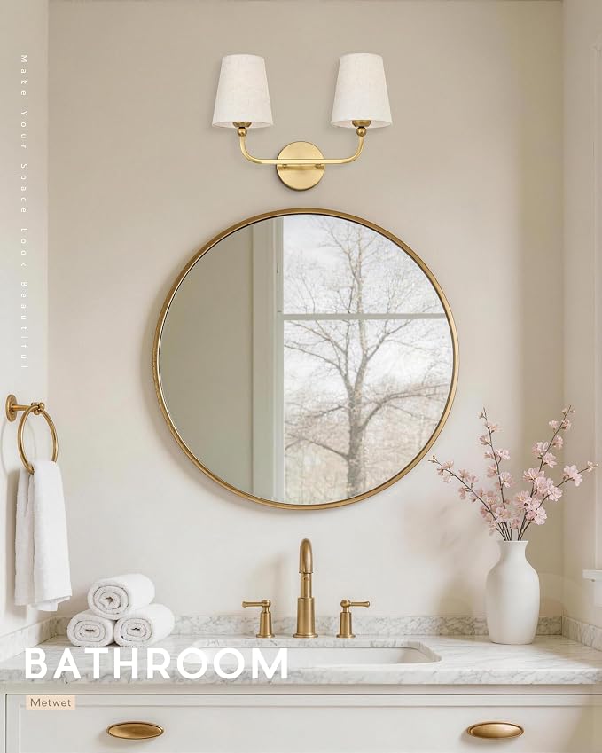 2-Light Bathroom Light Fixtures, Brushed Gold Vanity Lights, Double Wall Sconce - Image 6