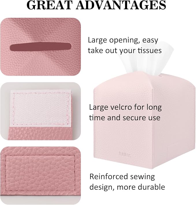 Tissue Box Cover Holder Square Tissue Cube Cover PU Leather Tissue Organizer - Image 4