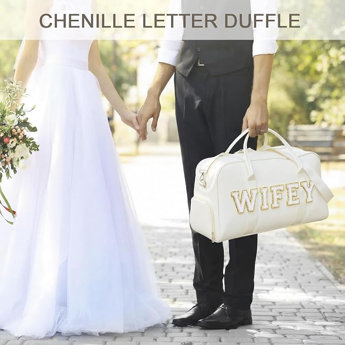 2 Pcs Wedding Weekender Bag Bride Groom Duffle Bag Chenille Letter Patch Travel - Image 4