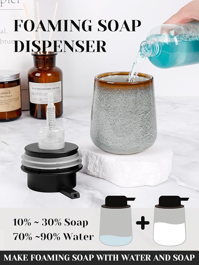 INGOFIN Ceramic Foaming Soap Dispenser -12oz Foam Hand Soap Dispenser Bathroom - Image 3
