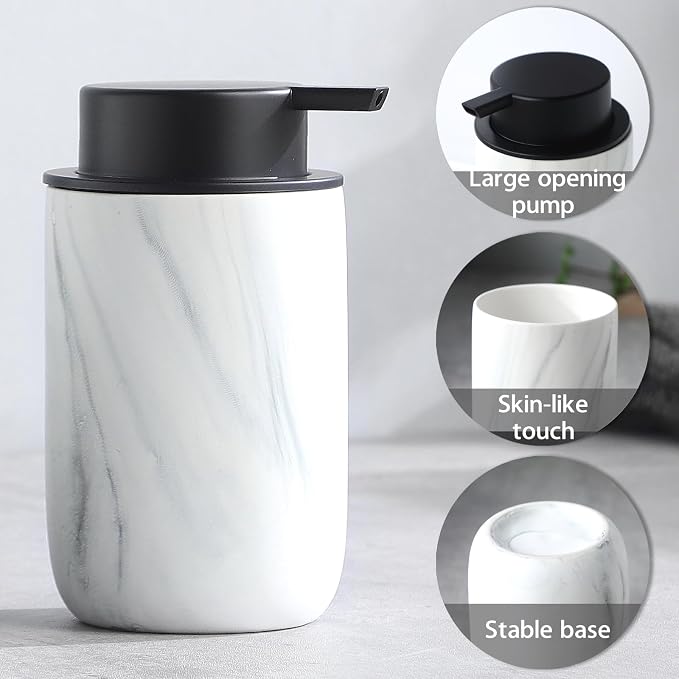 White Marble Soap Dispenser Set- Modern Ceramic Hand Soap Dispenser - Image 2