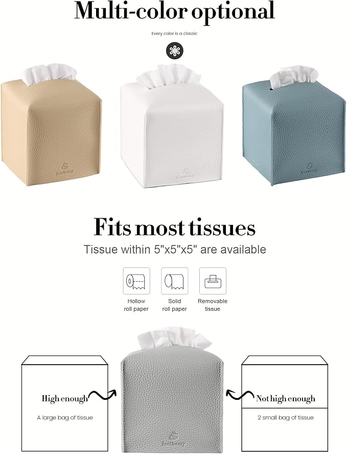 Tissue Box Cover, Jeethemy Square PU Leather Tissue Box Holder, Modern Tissue - Image 6