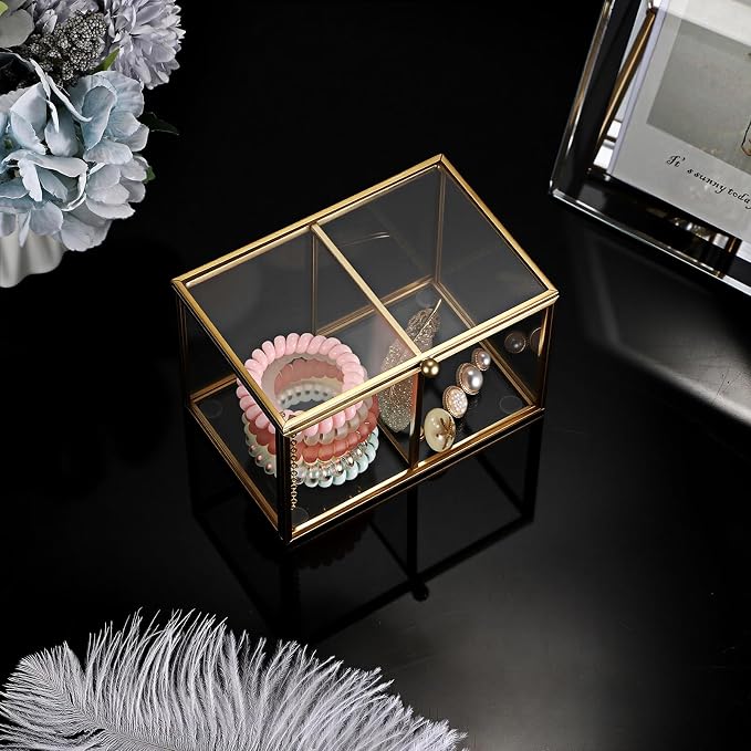 Hipiwe 2 Slots Glass Qtip Holder Gold Q-tip Storage Box - Image 8