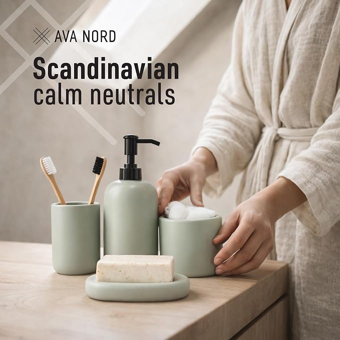 Ceramic Bathroom Accessories Set 4 Pcs – Modern Scandinavian Neutral Bathroom - Image 5