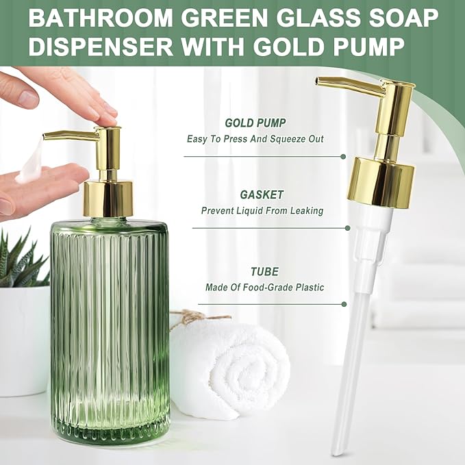 Green Bathroom Accessories 5 Pcs, Glass Bathroom Accessory Set, Vintage Green - Image 4