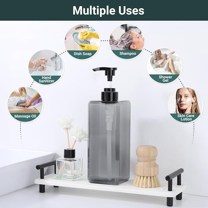 Suream 3 Packs Shampoo Dispenser, 27oz/800ml Square Plastic Shower Bottles - Image 5