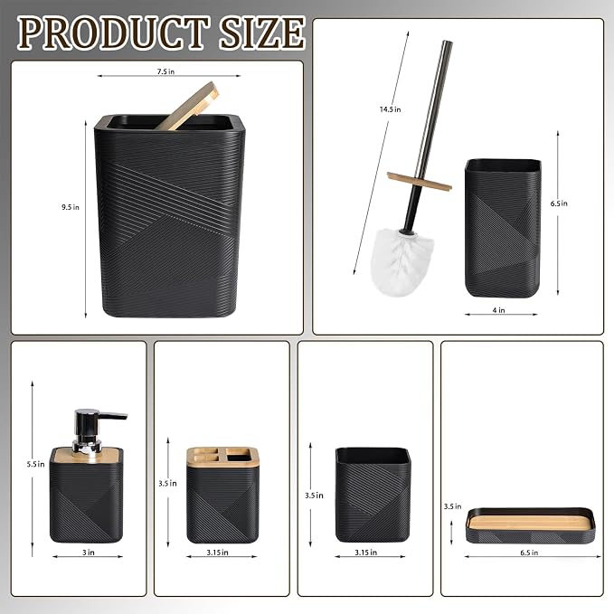 CERBIOR Bathroom Accessories Set 6 Piece Bamboo Bath Ensemble Includes Soap - Image 2