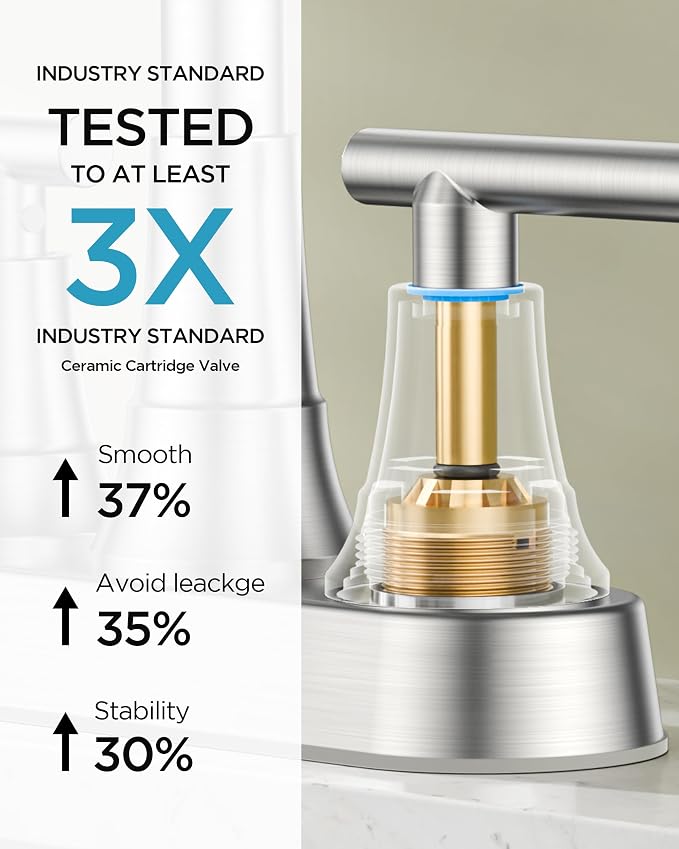 FORIOUS 4 Inch Centerset Bathroom Faucet 3 Hole, 2 Handle Brushed Nickel Faucet - Image 5