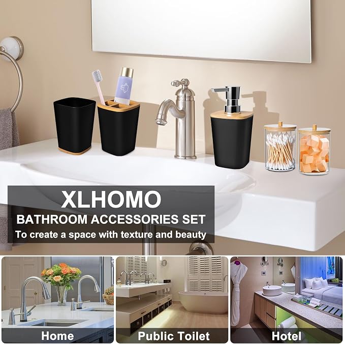 Bathroom Set Black Bathroom Trash Can, 9 Piece Bathroom Decor Toothbrush Holder - Image 5