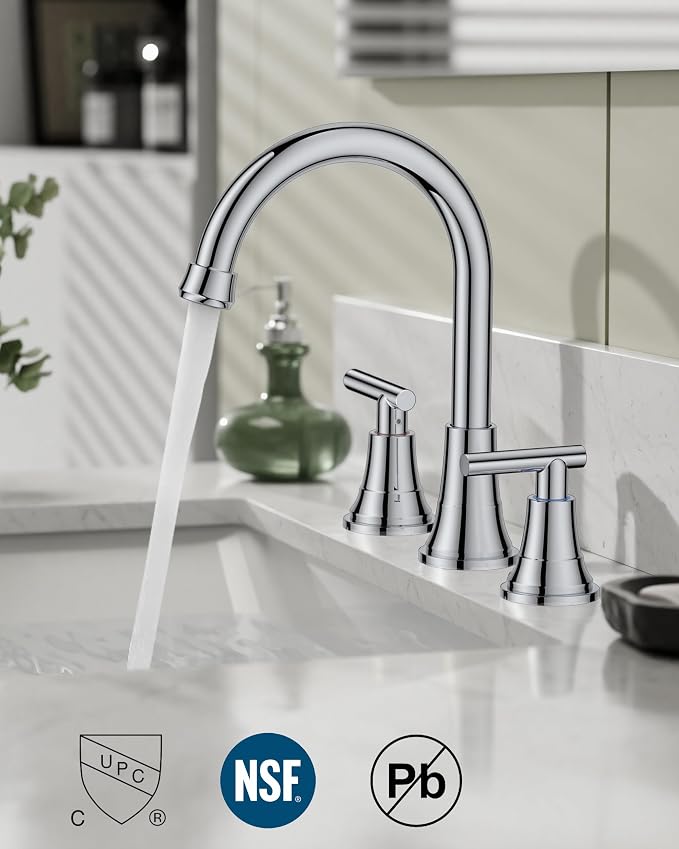 FORIOUS Chrome Bathroom Faucet Vanity 3 Holes, 8 Inch Widespread Polished - Image 4