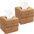 2 Pack Rattan Tissue Box Cover Square, Wicker Tissue Box Holder, Decorative by XIMISISE