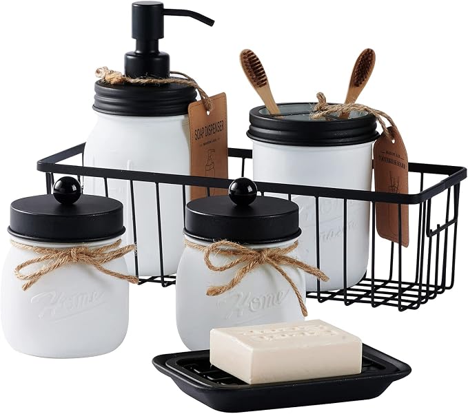 SheeChung 6Pcs Mason Jars Bathroom Accessories Set by SheeChung