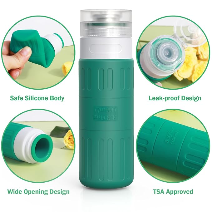 GLAMFIELDS Travel Bottles for Toiletries, TSA Approved 3.3oz Size LeakProof - Image 3