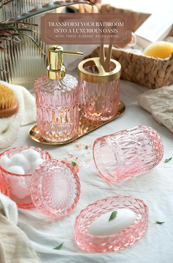 EMPO 6PCS Bathroom Clear Glass Accessories Set, Contemporary Modern Decor - Image 2