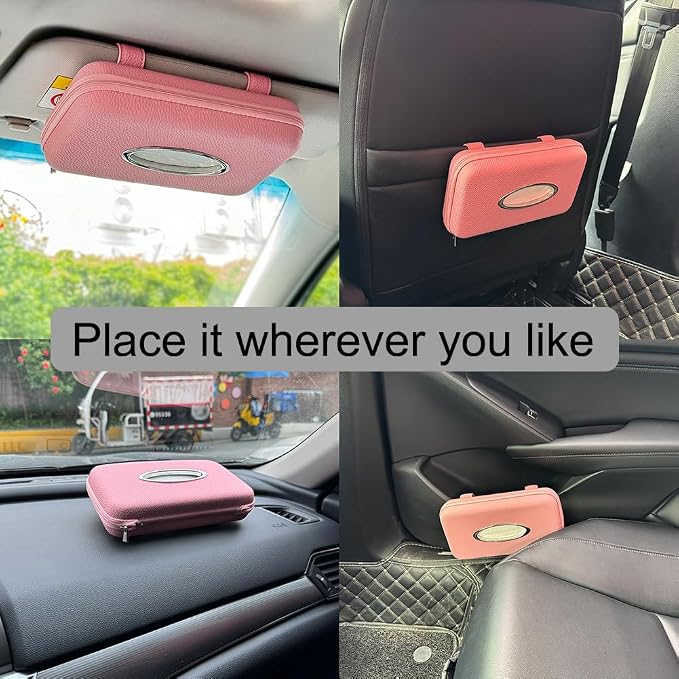 Sun Visor Tissue Holder, Zipper Napkin Holder, PU Leather Backseat Tissue Case - Image 3