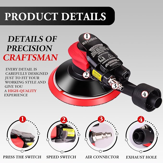 Air Sander with vacuum – 6 Inch DA Palm Sander - Image 5