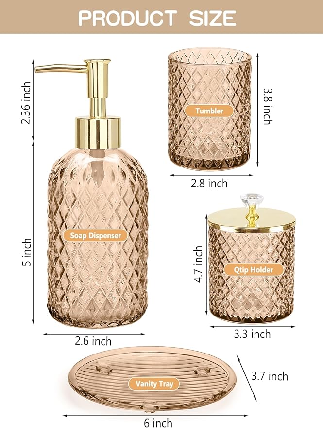 Haturi Amber Brown Bathroom Accessories Set, Toothbrush Holder, Qtip Holder - Image 2