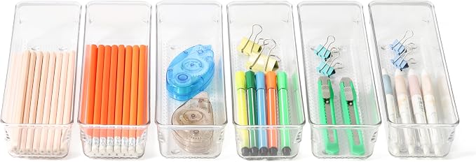 ihomecooker 6 Set Clear Plastic Junk Drawer Organizer Vanity Curlery Utensil - Image 4