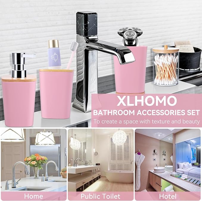 Bathroom Accessories Set, 9 Piece Pink Bathroom Decor Sets - Image 5