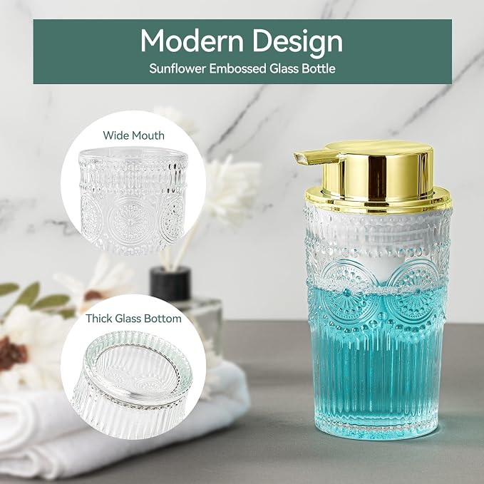 Golden Foaming Soap Dispenser - 7 oz Clear Glass Foam Hand Soap Dispenser - Image 5
