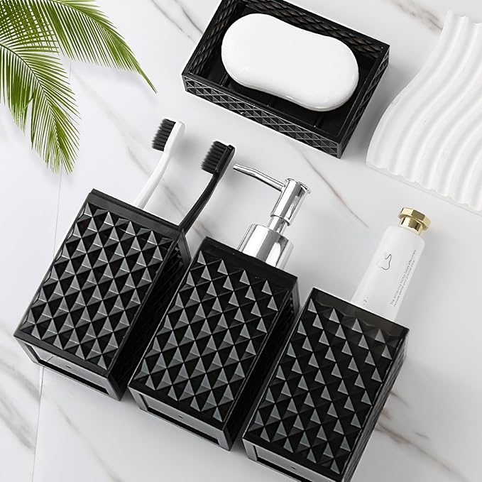 Black Bathroom Accessories Set, 4 Pack Matte Black Bath Accessory Sets Complete - Image 7