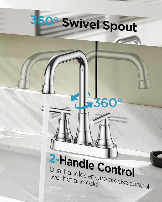 FORIOUS Bathroom Faucets for Sink 3 Hole Chrome, 4 Inch Centerset Bathroom Sink - Image 4