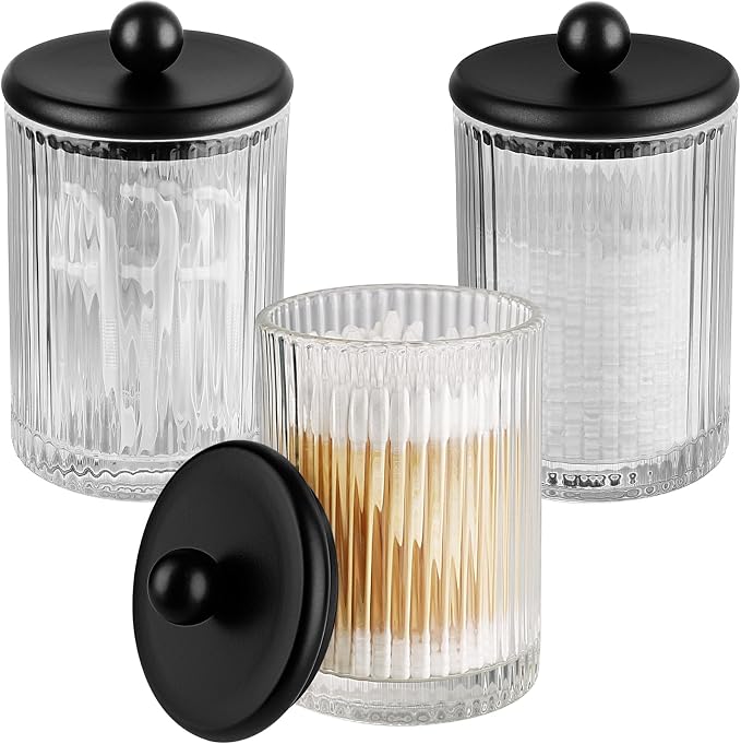 3Pack Glass Qtip Holder Dispenser Set by Komashr