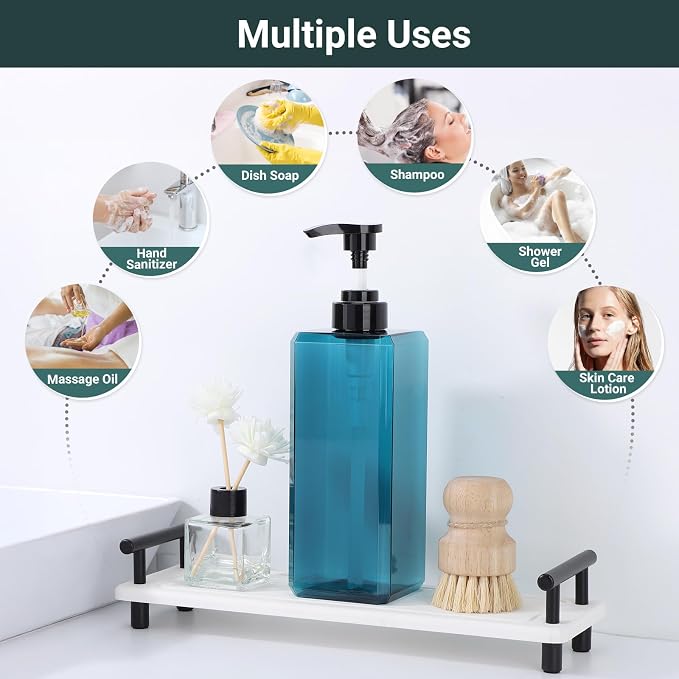 Suream Soap and Lotion Dispenser Set, 27oz/800ml Blue Shampoo and Conditioner - Image 5