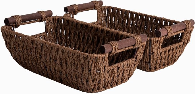 StorageWorks Handwoven Small Wicker Baskets, Round Paper Rope Storage Baskets by StorageWorks