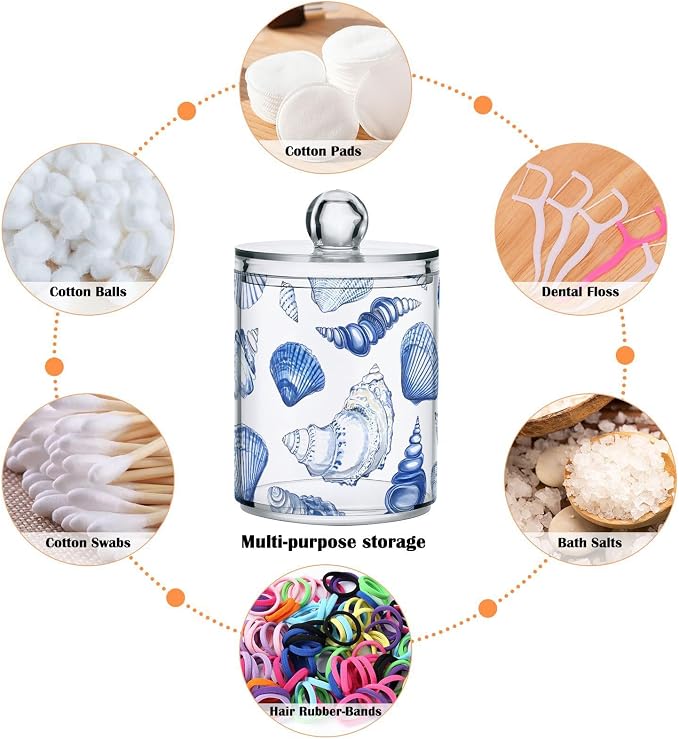 2 Pack Qtip Holder Dispenser for Cotton Ball Blue Seashells Ocean Nautical - Image 5