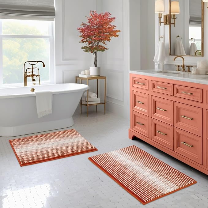 Bathroom Rugs and Mats Sets, 2 Piece Thick Absorbent Chenille Bath Mat Rug Set by BSICPRO