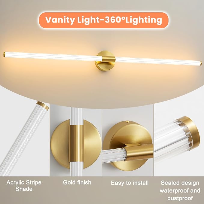Glod Wall Sconces Set of 2 Hardwired, Dimmable 5CCT LED Bathroom Light Fixtures - Image 5