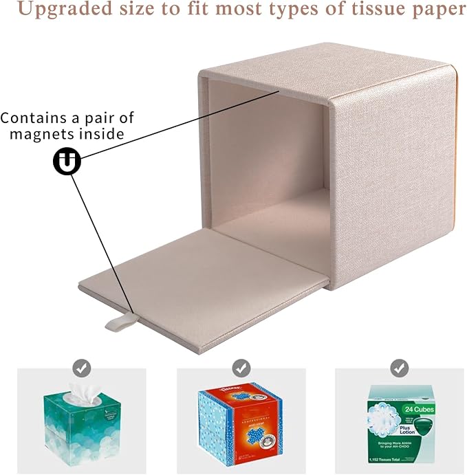 Linen Square Tissue Box Cover, Cube Tissue Box Holder－Excellent Rosegold - Image 5