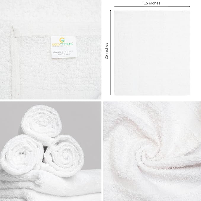 GOLD TEXTILES Bulk Pack 60 Pcs White Economy 15x25 Inches Basic Hand Towel - Image 3