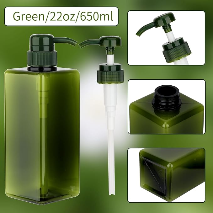 Pump Bottle Dispenser 22oz/650ml Jansburg 2Pack Refillable Square Plastic - Image 2