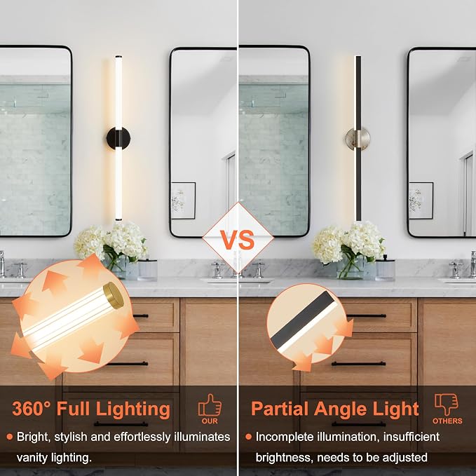 Bathroom Wall Sconces Set of 2 Hardwired Dimmable 5CCT LED Bathroom Light - Image 3