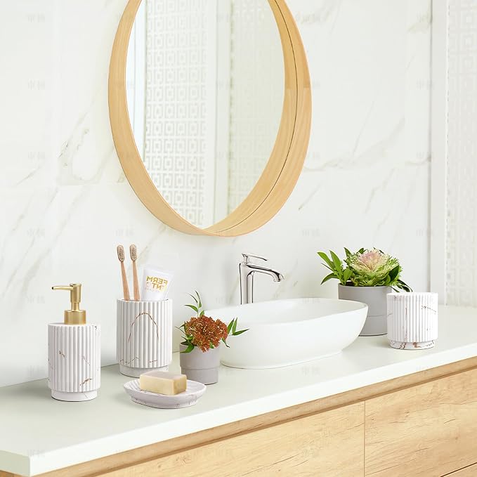 Bathroom Accessories Set 4 Pcs-Toothbrush Holders Set, Soap Dispenser, Cotton - Image 7