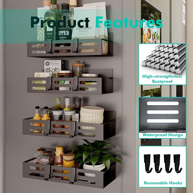 4 Pack Magnetic Spice Rack for Refrigerator, Organizadores de Cocina - Image 4