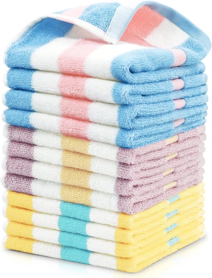 Jacquotha Cotton 12 Pack Striped Washcloths, 13 x 13 Inches, 3 Colors by Jacquotha