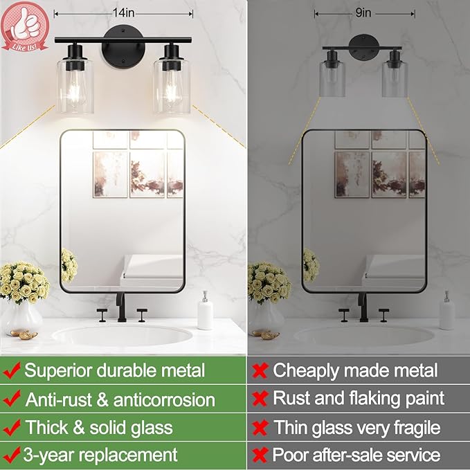 2-Light Bathroom Light Fixtures, Bathroom Wall Lamp - Image 3