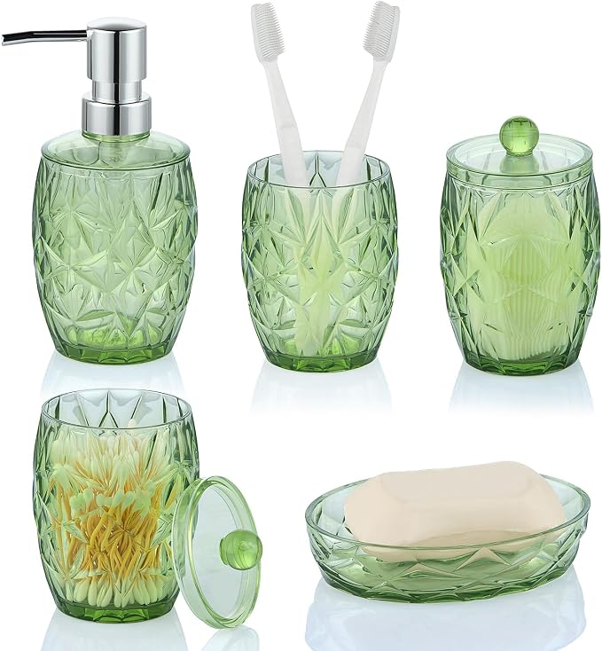 Modern Shatterproof Acrylic Olive Green Bathroom Accessories Set – 5-Piece by Yueranhu