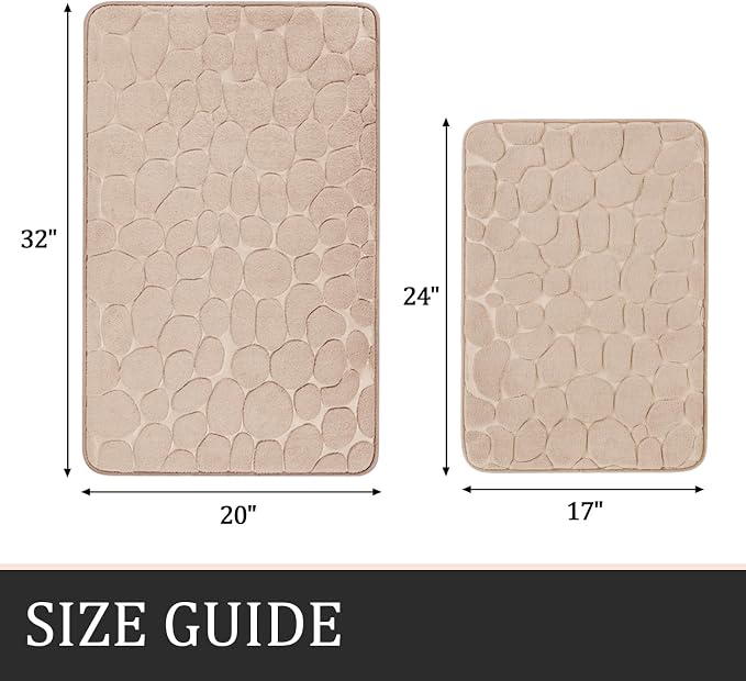 YIHOUSE Bathroom Rugs Mat Set 2 Piece Khaki, Memory Foam Bath Mats Sets - Image 2