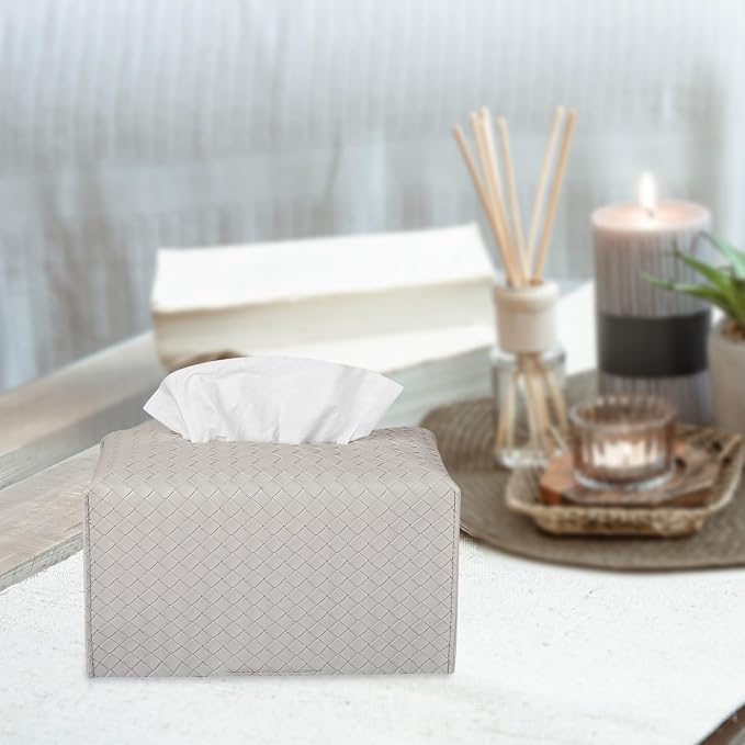 Tissue Box Cover PU Leather Tissue Holder Square Facial Tissue Case Facial - Image 2