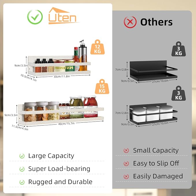 Uten Large Magnetic Spice Rack for Refrigerator, 2 Pack Strong Magnetic Shelves - Image 2