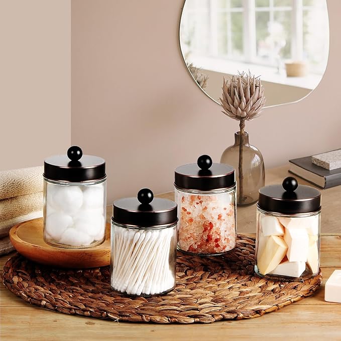 Amolliar 4Pc Apothecary Jars Bathroom Vanity Storage Organizer-Countertop - Image 3