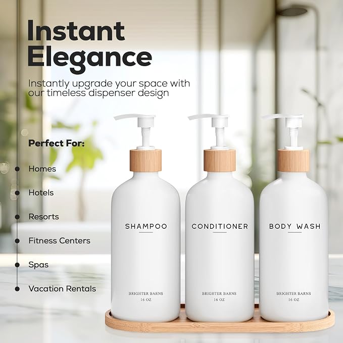 White Shampoo and Conditioner Dispenser Set by Brighter Barns - Image 2