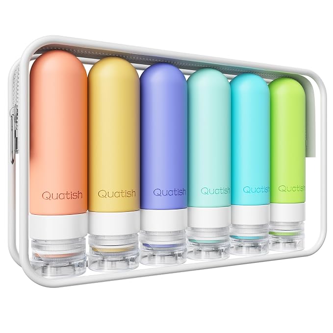 Quatish Travel Bottles for Toiletries 6 Pack, Original Patented Leakproof 3 oz by Quatish