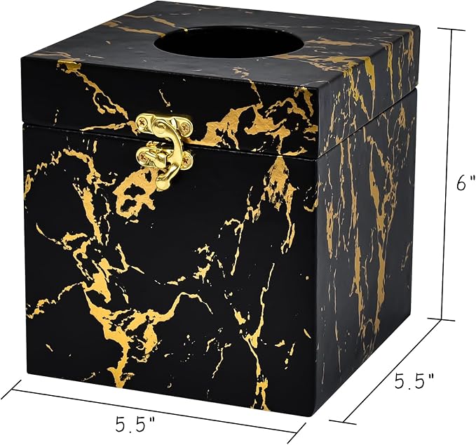 Black and Gold Marble Tissue Box Cover - Image 2
